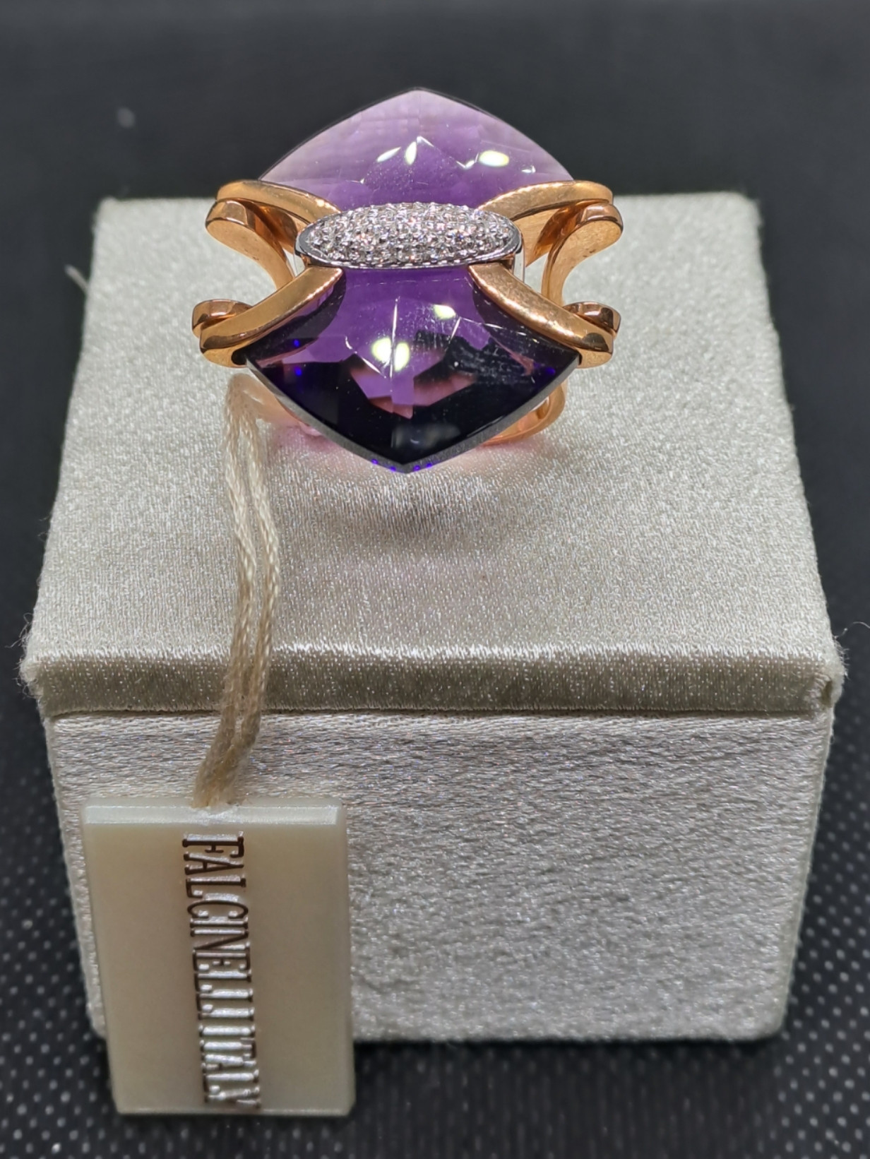 Anello donna in oro rosa 750 con diamanti e ametista — eShopping Salerno