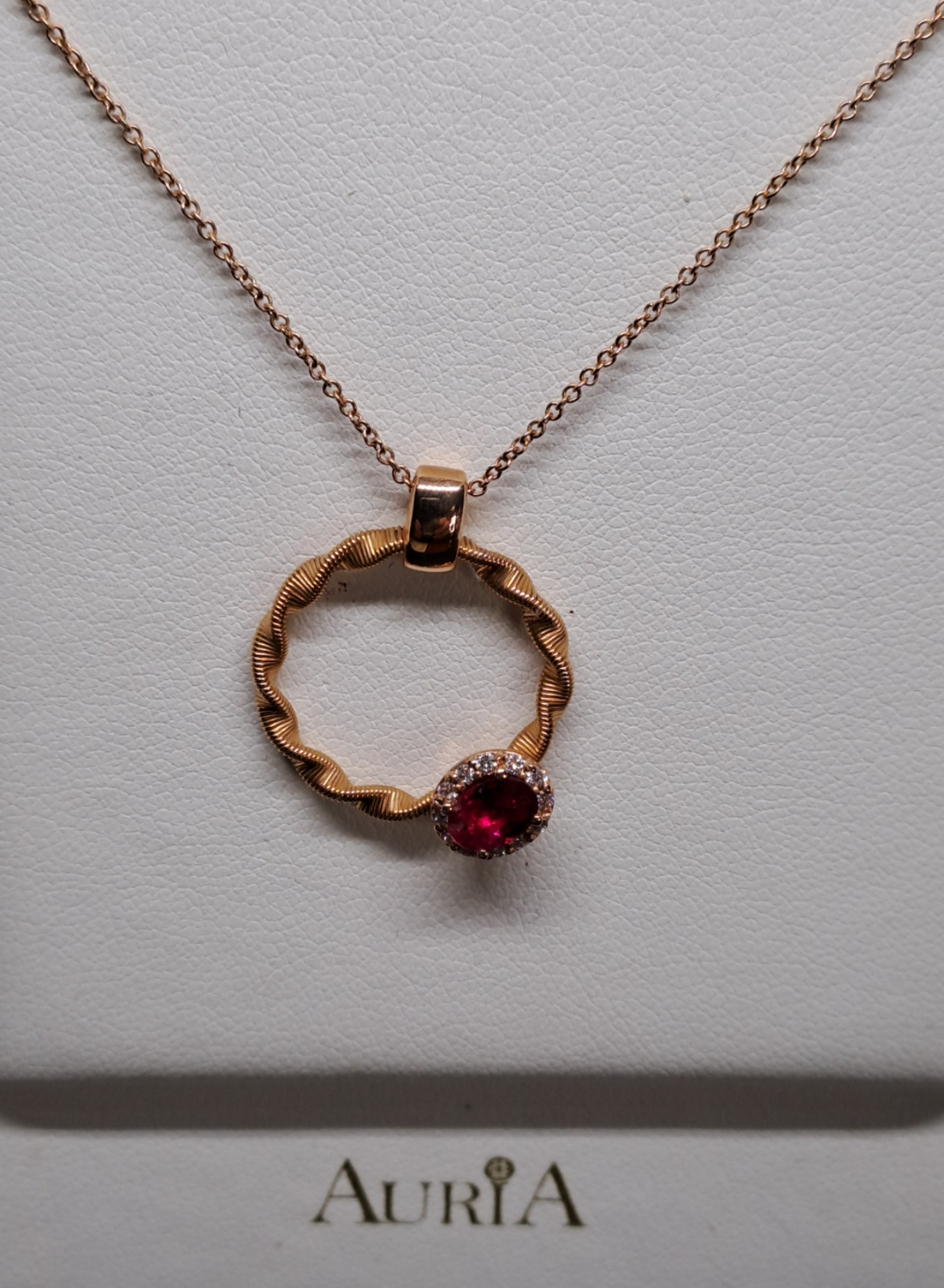 Collana donna in oro rosa 750 con rubino e diamanti — eShopping Salerno